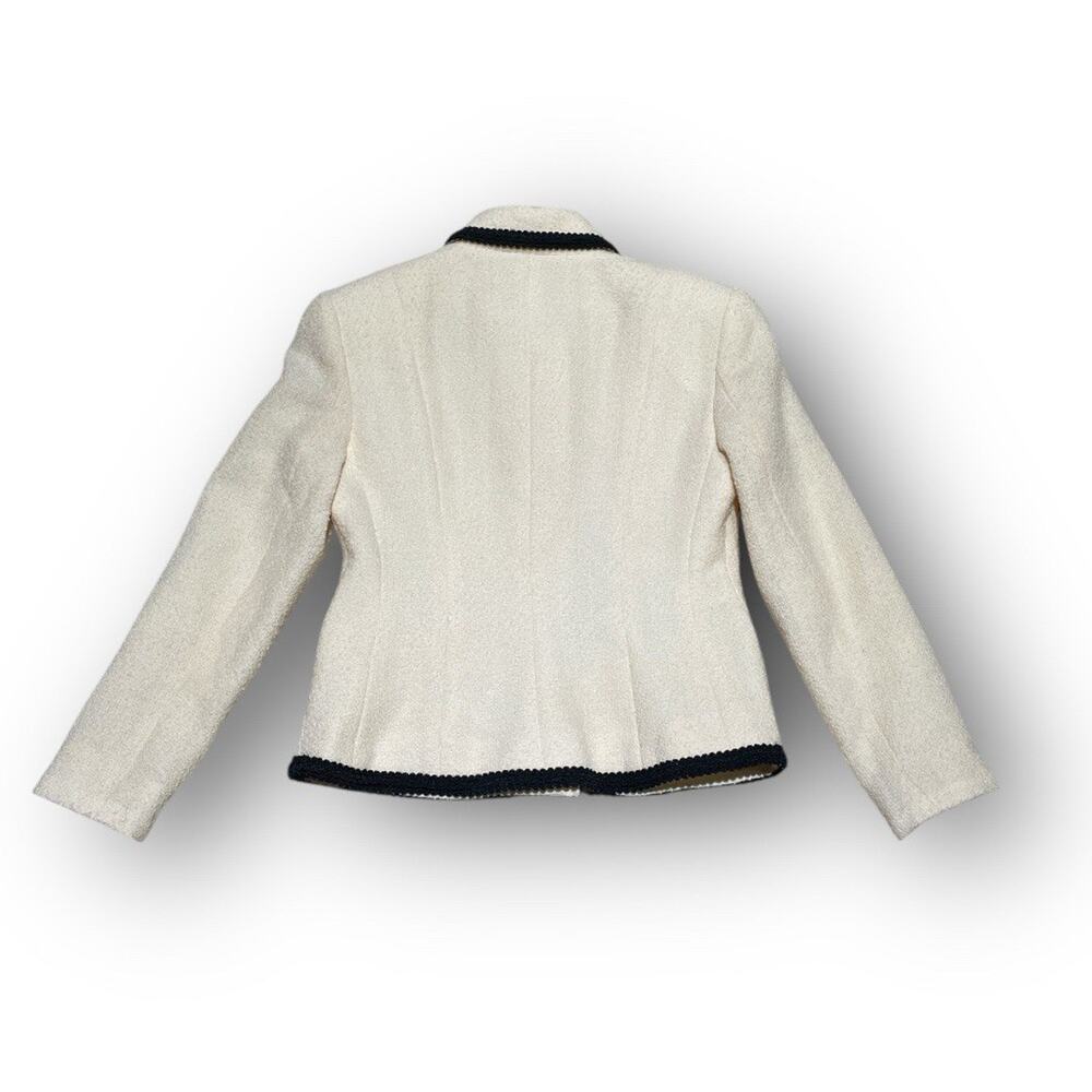 VTG BARRIE PACE Preppy Faux Pearl Button Wool Contrast Trim White Cream Sz 2P - Picture 2 of 5